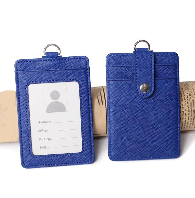 PU Leather Badge Holder with Retractable Lanyard ID Card Holder